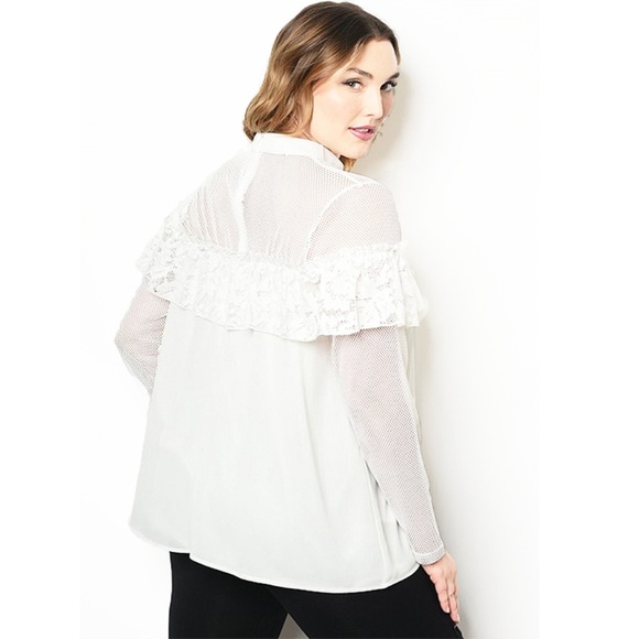PLUS Ivory Victorian Gothic Lace Trim Chiffon Top - Picture 7 of 8